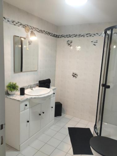 une salle de bain blanche avec un lavabo et une douche dans l'établissement 