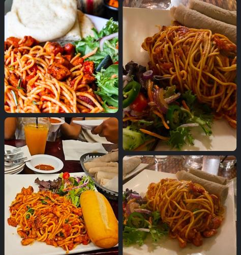 a collage of pictures of different plates of food at Keba Guest House in Addis Ababa