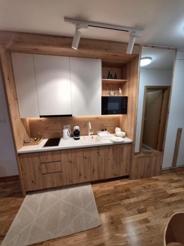 a kitchen with a sink and a counter top at Apartman Vučko Dalia - Aparthotel Vučko in Jahorina