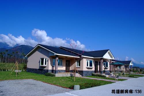 a house with a black roof on a street at Countryside B&B in Ruisui