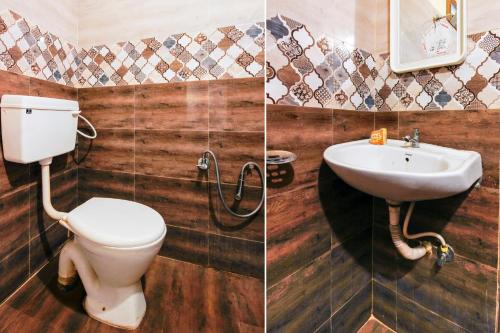 two pictures of a bathroom with a toilet and a sink at Hotel O Priya Residency in Hyderabad