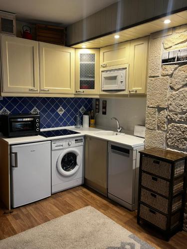 a kitchen with a washing machine and a sink at Apartamento Selva Blanca 9 in Villanúa