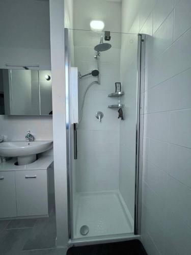 a bathroom with a shower and a sink at Gaelle Voghera apartment in Voghera