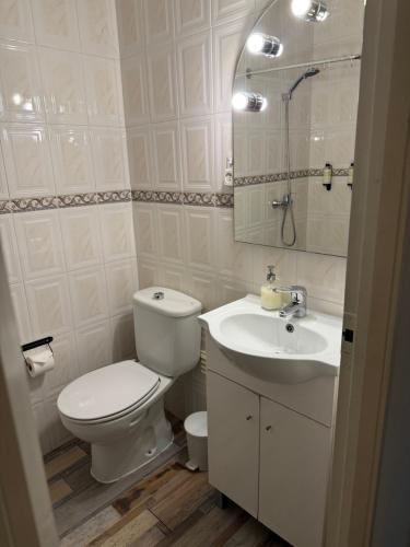 a white bathroom with a toilet and a sink at Lisbon Woods House II in Lisbon