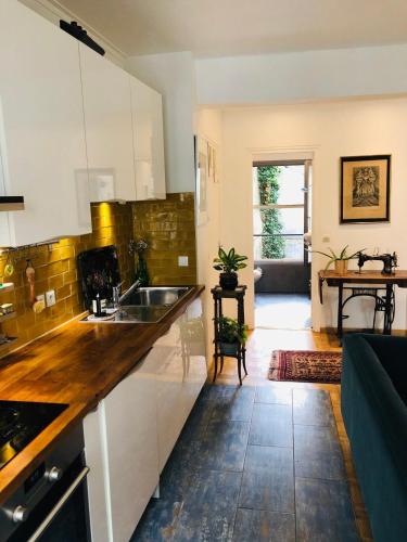 une cuisine avec un évier et un plan de travail dans l'établissement Beautiful and bright appartement in Montmartre, à Paris