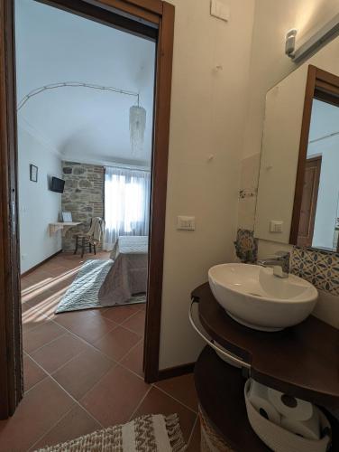a bathroom with a sink and a mirror at Passo del Mattino in Locati
