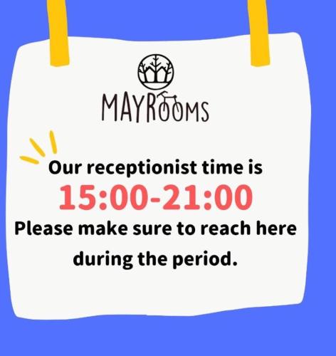 a tote bag with the text mayrons our receptionist time is at May Rooms Taipei NTU in Taipei