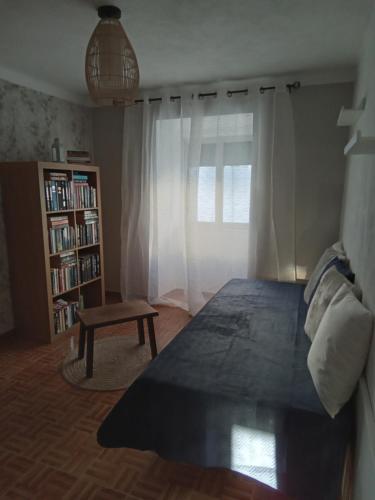 a bedroom with a large bed and a book shelf at casa de sonho in Retaxo