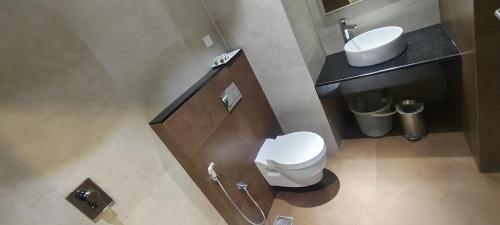 a bathroom with a white toilet and a sink at Germanus Springs Kodaikanal in Kodaikānāl
