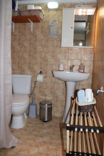 a bathroom with a toilet and a sink at Mary's house in Makrikhórion
