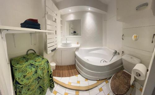 une salle de bain avec une baignoire, des toilettes et un lavabo dans l'établissement Duplex cosy, à Draguignan