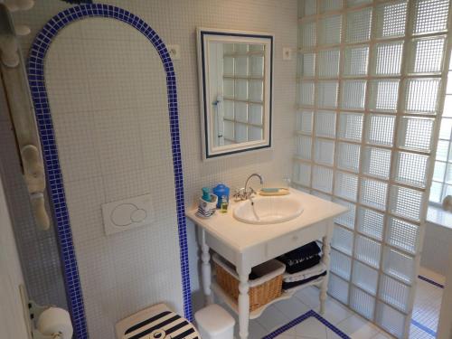 une salle de bain avec un lavabo et une douche avec un miroir dans l'établissement D2 Beautiful studio of 1 à 4 pers face valley 3 stars WiFi, à Le Tholy