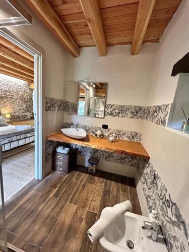 a bathroom with a sink and a mirror at Chalet il Nocciolo in Avenone