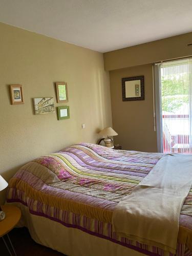 une chambre avec un grand lit avec une fenêtre dans l'établissement Nid de verdure proche océan, à Anglet