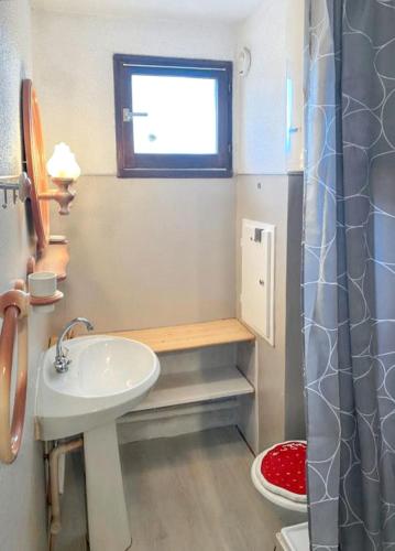 une salle de bain avec un lavabo et une fenêtre dans l'établissement Studio cosy à Uvernet-Fours / 15 m² / Vue montagne, à Uvernet