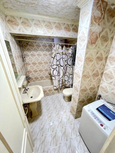a small bathroom with a sink and a toilet at Sporting star in Alexandria