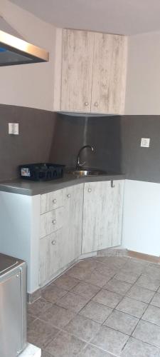 a kitchen with a sink and a counter top at Vounios house in Manganítis