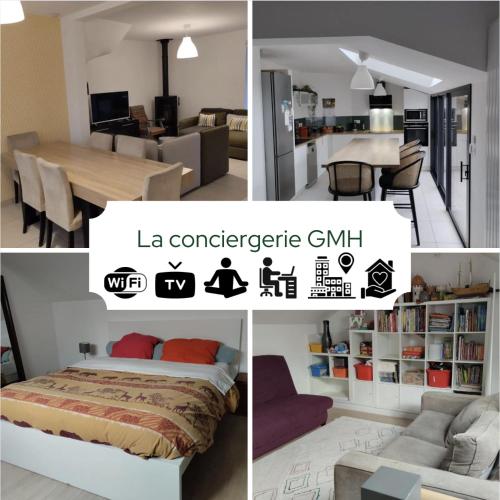 un collage de photos d'un salon et d'une chambre dans l'établissement Appartement spacieux 2 Pers- 4 Max, à Nantes