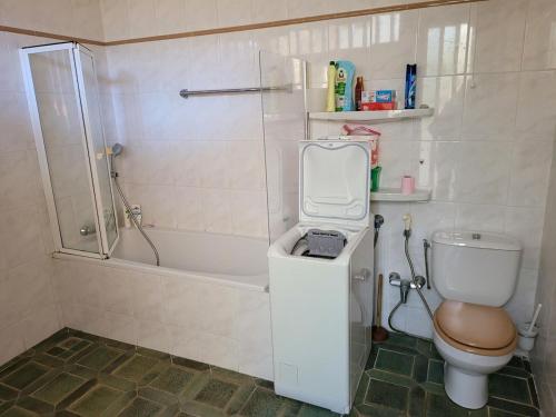 une salle de bain avec toilettes, douche et lavabo dans l'établissement Charming house in private estate, à Bormes-les-Mimosas