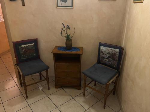 two chairs and a table with a vase on top of it at Albenga La Romantica in Albenga
