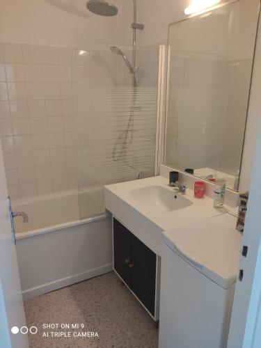 une salle de bain avec un lavabo, une douche et une baignoire dans l'établissement Superbe appartement de 66m2 aux pieds des pistes, à Villard-de-Lans