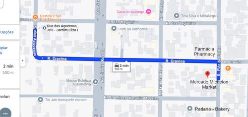 a screenshot of a map with a blue line at Zen Garden Experience - Inn & Bistrô in Foz do Iguaçu