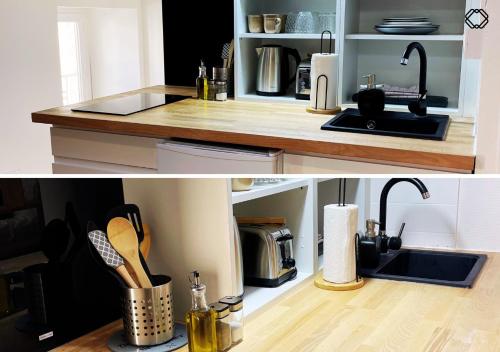 une cuisine avec un évier et un plan de travail dans l'établissement Studio Nid Urbain, à Angoulême