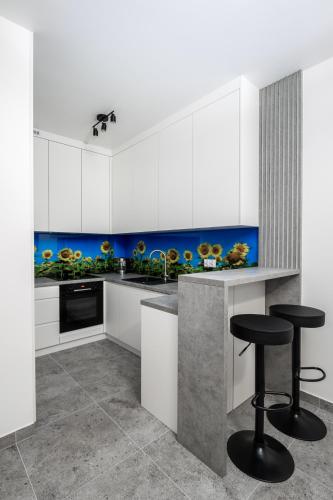 Η κουζίνα ή μικρή κουζίνα στο Place Oswiecim - underground parking, air conditioning, Self Check In