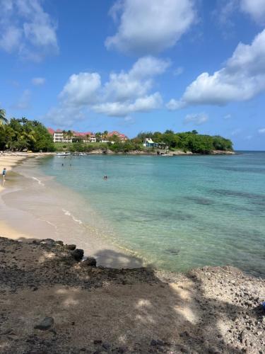 a beach with people swimming in the water at Batiment Martinique in Sainte-Luce