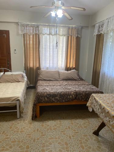 a bedroom with two beds and a ceiling fan at DS Palancas Lodging Home in Candelaria