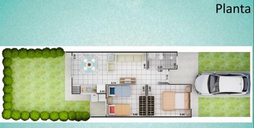 a floor plan of a house with a car at Casaemcondomínio in Ananindeua