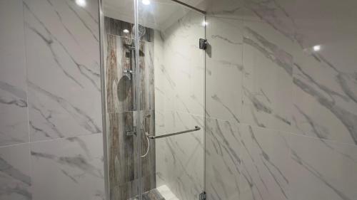 イスラマバードにあるWalk-Inn Hospitality Group Centaurusの浴室のガラス扉付きシャワー