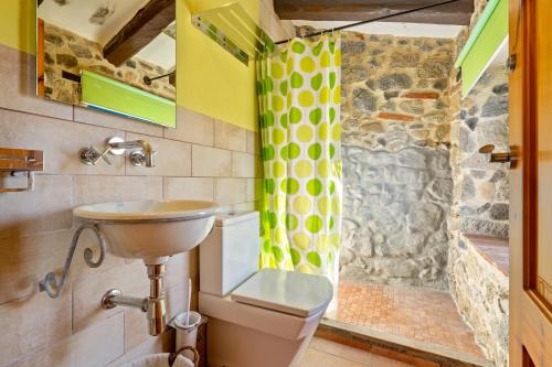 a bathroom with a sink and a toilet and a shower at Mas Fullat casa rural Alforja in Alforja