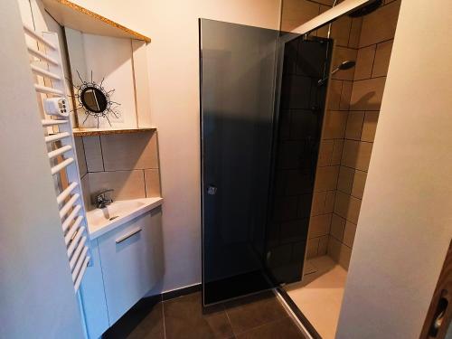 a bathroom with a shower and a sink at Gîte de Jastres in Aubenas
