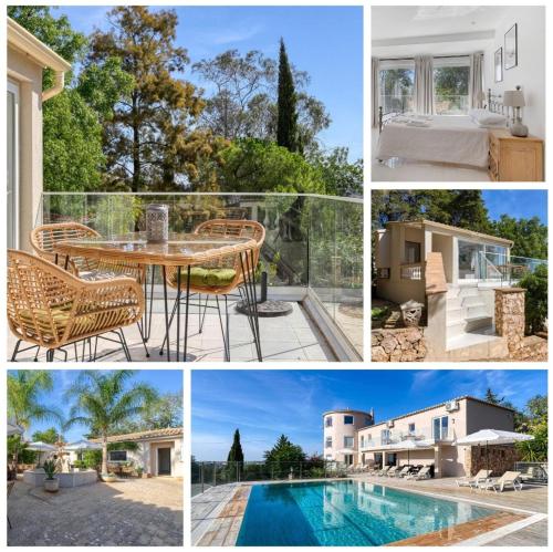 a collage of photos with a house and a pool at Entrada Suite in Portimão