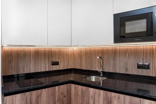 a kitchen with a sink and a microwave at Hotel Aptos Alejandra Home by Maxi Hoteles in Granada