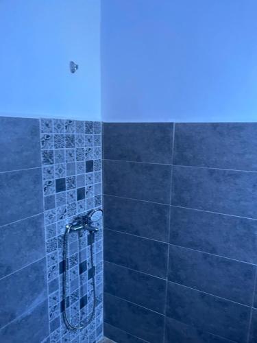 une salle de bain avec douche aux carreaux bleus dans l'établissement Dar MIMA, à Rabat