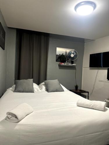 un grand lit blanc avec deux oreillers dessus dans l'établissement La Clé Studio Proche Port - Gare - Wifi, à Toulon