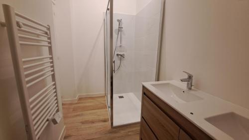 une salle de bain avec douche et lavabo dans l'établissement Apartment 4 places in Pontacq, à Pontacq