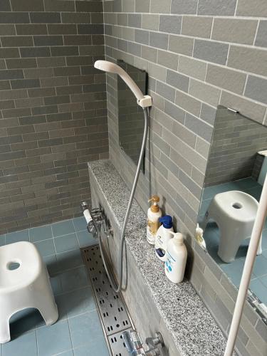 un baño con inodoro y lavabo en 白馬の小家ー202室, en Hakuba