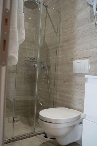 a bathroom with a toilet and a shower at Sunrise Room 1 in Igoumenitsa