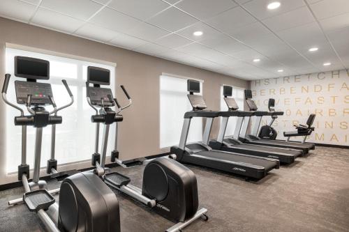 a gym with a row of treadmills and treadleys at Residence Inn by Marriott Mechanicsburg in Enola
