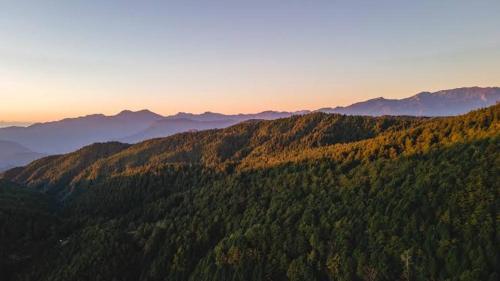 an aerial view of a mountain with trees on it at The Sky Mountain Kufri I Serviced Villa I Balcony I Valley and Mountain View I Family Groups & Bonfire I Memories & Enjoyment Villa I Operated Charvi Retreat by Exotic Stays in Kūfrī