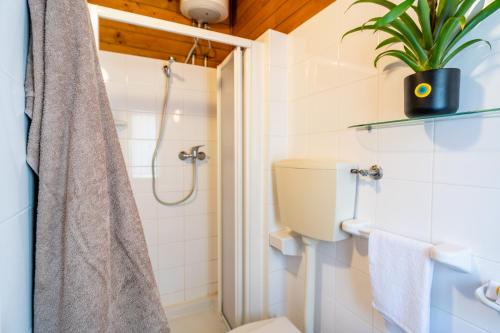 a bathroom with a toilet and a shower at Club del Sole Viareggio Family Collection in Torre del Lago Puccini