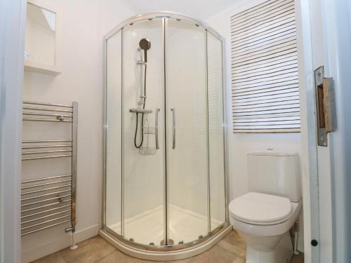 a bathroom with a toilet and a glass shower at The Sanctuary in Richmond