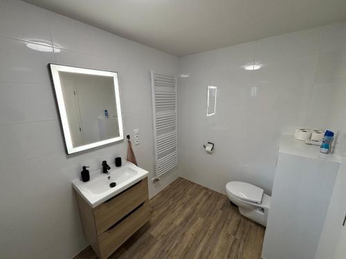 a white bathroom with a sink and a toilet at Apartment Skurčák in Zuberec