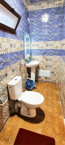 a bathroom with a toilet and a sink at Hôtel Villa des étoiles in Ourika
