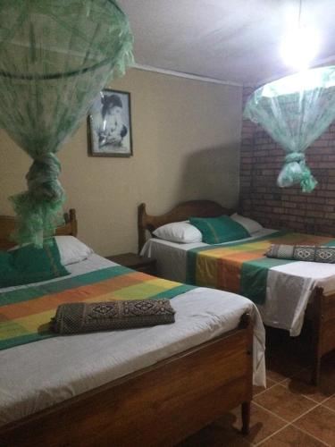 - une chambre avec 2 lits avec des rideaux dans l'établissement Kingdom Of Maliga, à Gampola