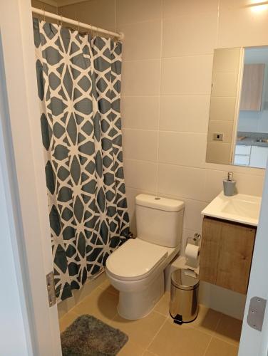 a bathroom with a toilet and a sink at Departamentos JM osorno in Osorno
