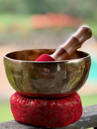 a metal bowl sitting on top of a red towel at Re-Canto dos Pássaros - Mendes in Mendes